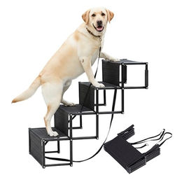 Relaxdays Hundetreppe für das Auto klappbar mit 4 Stufen aus Stahl und Polyester in Schwarz – Bild 1 von 13