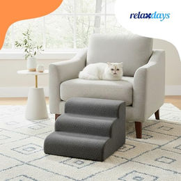 Relaxdays Hundetreppe mit 3 Stufen aus Stoff in Dunkelgrau rutschfest für kleine Hunde und Katzen – Bild 1 von 2