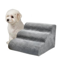 Produktbild von Relaxdays Hundetreppe mit 3 Stufen aus Stoff in Grau, rutschfest, Haustiertreppe für Bett und Sofa