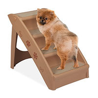 Produktbild von Relaxdays Hundetreppe mit 4 Stufen aus Filz in Beige für kleine und große Hunde zur Gelenkschonung 49 x 39 x 61 cm