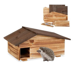 Relaxdays Igelhaus aus Holz mit Boden und 2 Kammern als Winterquartier für Igel in Braun – Bild 1 von 12