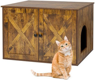 Relaxdays Indoorhütte Katzenschrank als Möbel-Toilette aus Holz in Vintagebraun für Katzen – Bild 1 von 5