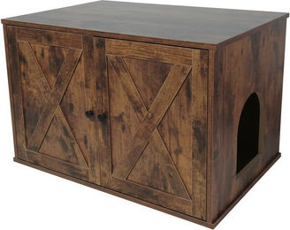 Relaxdays Indoorhütte Katzenschrank aus Holz für Katzenklos in Vintagebraun – Bild 1 von 5