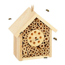 Relaxdays Insektenhotel aus Holz als Nisthilfe für Wildbienen und Wespen 15,5 x 14,5 x 8 cm Natur – Bild 1 von 6