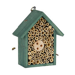 Relaxdays Insektenhotel aus Holz in Grün als Nisthilfe für Bienen und Wespen – Bild 1 von 7