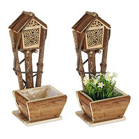 Produktbild von Relaxdays Insektenhotel aus Holz mit Blumentopf 2er Set Natur Braun