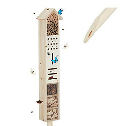 Relaxdays Insektenhotel aus Holz mit Erdspieß als Nisthilfe für Wildbienen in Natur, 148 cm hoch – Bild 1 von 7