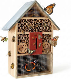 relaxdays Insektenhotel aus Holz mit Metalldach in Natur und Silber – Bild 1 von 5