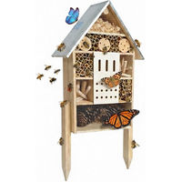 Produktbild von Relaxdays Insektenhotel aus Holz mit Ständer und Metalldach in Natur und Silber