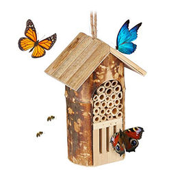 Relaxdays Insektenhotel aus Naturmaterialien als Nisthilfe für Wildbienen und Schmetterlinge mit Bambus 20 x 13,5 x 10 cm – Bild 1 von 5