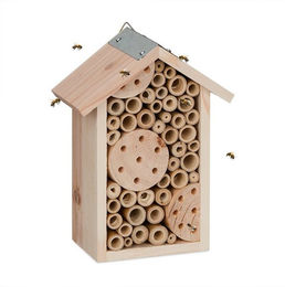 relaxdays Insektenhotel Bienenhotel aus Holz mit Bambusröhrchen in Natur Braun – Bild 1 von 5