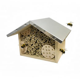 Relaxdays Insektenhotel Bienenhotel aus Holz mit Metalldach in Natur/Silber – Bild 1 von 12