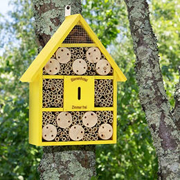 Relaxdays Insektenhotel Bienenhotel aus Holz mit Spitzdach Gelb – Bild 1 von 10