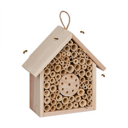 Relaxdays Insektenhotel Bienenhotel aus unbehandeltem Holz in Natur Braun 20,5 x 19,5 x 8,5 cm - 1 Stk. – Bild 1 von 10
