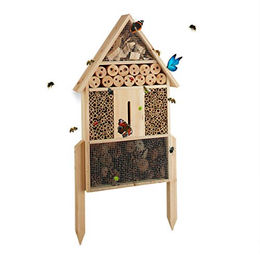 Relaxdays Insektenhotel L stehend aus Holz als Nisthilfe für Bienen, Florfliegen und Marienkäfer in Natur, 60,5 x 37 x 9 cm – Bild 1 von 4