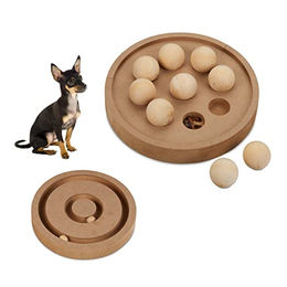 Relaxdays Intelligenzspielzeug aus Holz als interaktives Futter- und Schnüffelspiel für Hunde und Katzen in Natur – Bild 1 von 7