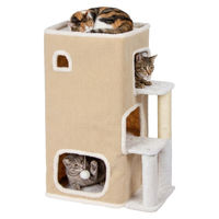 Produktbild von Relaxdays Katzenhaus 3-stöckig mit Katzenhöhle, Kratzbaum und Ball, beige, Polyester