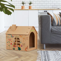 Produktbild von Relaxdays Katzenhaus aus Pappe mit Kratzbrett und Katzenminze, braun, 46 x 36,5 x 42,5 cm