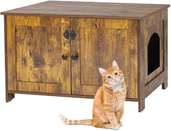 Relaxdays Katzenhaus Katzenschrank aus Holz für Katzenklos in Vintagebraun – Bild 1 von 4