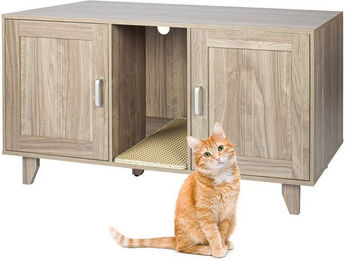 Relaxdays Katzenhaus XXL Möbel-Toilette aus Holz für Katzen in Grau – Bild 1 von 4