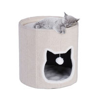 Produktbild von Relaxdays Katzenhöhle faltbares Katzenhaus mit Kissen und Spielzeug aus Polyester in Beige