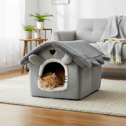 Relaxdays Katzenhöhle Katzenhaus in Grau aus Polyester – Bild 1 von 10