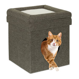 Relaxdays Katzenhöhle Kuschelhöhle als Katzenbett in Grau mit 2 Etagen und Faserplatte – Bild 1 von 5