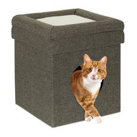 Produktbild von Relaxdays Katzenhöhle Kuschelhöhle als Katzenbett in Grau mit 2 Etagen und Faserplatte