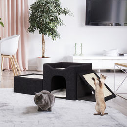 Relaxdays Katzenhöhle mit 3 Liegeplätzen und Kratzfläche, faltbares Katzenhaus in Schwarz, Jumbo Größe - 1 Stk. – Bild 1 von 10