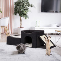 Produktbild von Relaxdays Katzenhöhle mit 3 Liegeplätzen und Kratzfläche, faltbares Katzenhaus in Schwarz, Jumbo Größe - 1 Stk.