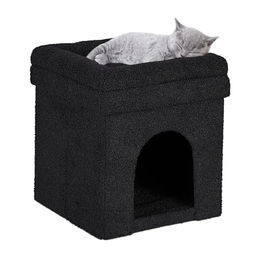 Relaxdays Katzenhöhle mit Sitzauflage aus Holz in Schwarz 42 x 38 x 38 cm – Bild 1 von 8