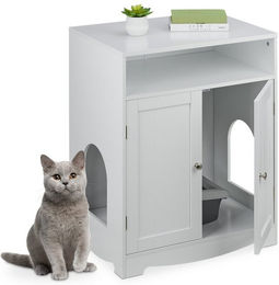 Relaxdays Katzenklo Möbel-Toilette aus Holz in Weiß – Bild 1 von 4