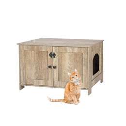 Relaxdays Katzenklo Schrank aus Holz in Braun mit Schloss und Trennwand 46x78,5x44,5cm – Bild 1 von 7