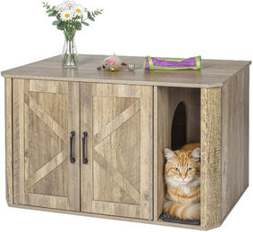 Relaxdays Katzenklo Schrank Möbel-Toilette aus Holz in Braun – Bild 1 von 2