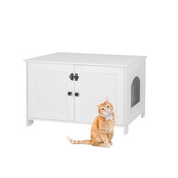 Relaxdays Katzenmöbel als Katzenschrank für die Katzentoilette aus Holz in Weiß – Bild 1 von 11