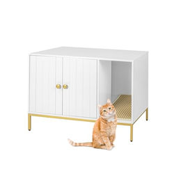Relaxdays Katzenschrank als Möbel-Toilette für Katzen in Weiß/Gold mit Katzenklomatte – Bild 1 von 11