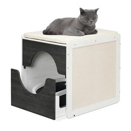 Relaxdays Katzenschrank als Möbel-Toilette für Katzen mit ausziehbarer Schublade in Weiß/Grau – Bild 1 von 3