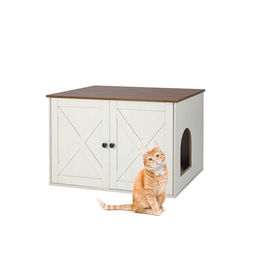 Relaxdays Katzenschrank aus Holz als Möbel-Toilette für Katzen in Beige – Bild 1 von 12