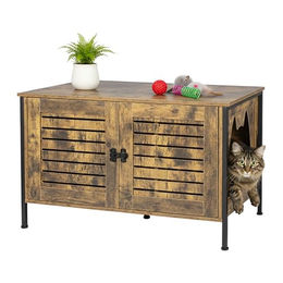 Relaxdays Katzenschrank aus Holz für die Katzentoilette mit Schloss und Trennwand in Dunkelbraun – Bild 1 von 8