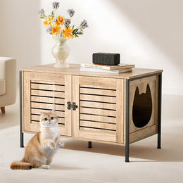 Relaxdays Katzenschrank für Katzenklos aus Holz in Braun mit Schloss und Trennwand 50,5x80x45 cm – Bild 1 von 6