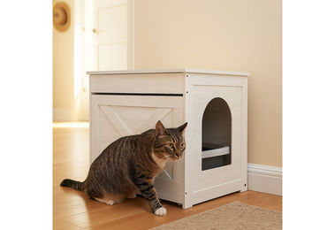 Relaxdays Katzenschrank Möbel-Toilette aus Holz in Weiß – Bild 1 von 5