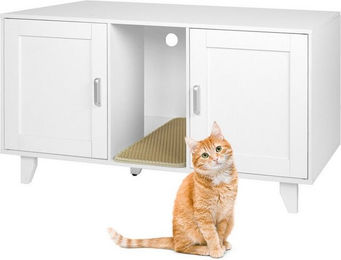 Relaxdays Katzenschrank XXL Möbel-Toilette für Katzen in Weiß aus Holz – Bild 1 von 12