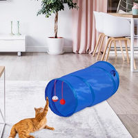 Produktbild von Relaxdays Katzentunnel aus Polyester mit Spielzeug und Tasche blau faltbar