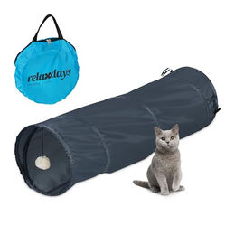 Relaxdays Katzentunnel faltbar aus Polyester mit Spielzeug in Grau 90 x 25 cm – Bild 1 von 9