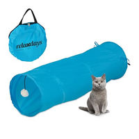 Produktbild von Relaxdays Katzentunnel faltbar mit Spielzeug aus Polyester in Blau für alle Altersstufen