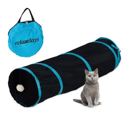 Relaxdays Katzentunnel faltbar mit Spielzeug aus Polyester Schwarz – Bild 1 von 13