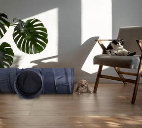 Relaxdays Katzentunnel faltbare Katzenröhre aus Polyester grau – Bild 1 von 4