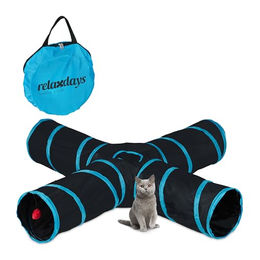Relaxdays Katzentunnel faltbares Katzen-Spielzeug mit 4 Wegen in Schwarz/Blau aus Polyester – Bild 1 von 9
