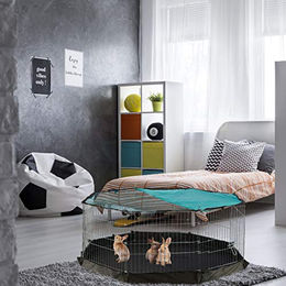 Relaxdays Kleintier Freilaufgehege aus Metall mit Netzabdeckung für Kaninchen Meerschweinchen und Schildkröten 60x150x150 cm Silber – Bild 1 von 6