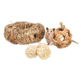 Relaxdays Kleintier Zubehör Set 5-teilig aus Naturgras für Hamster und Mäuse – Bild 1 von 9